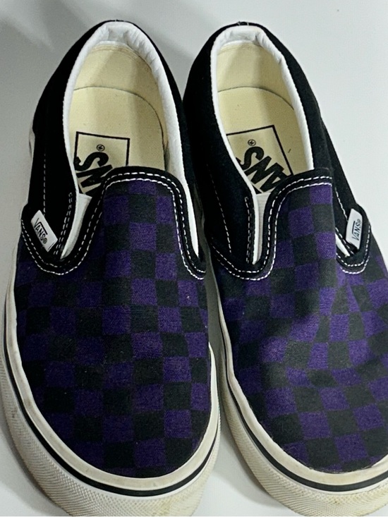 Vans Shoes - Vans Slip-On Women’s Black & Purple Checkered Sneakers Size 5.5